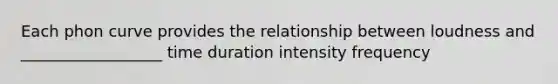 Each phon curve provides the relationship between loudness and __________________ time duration intensity frequency