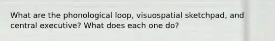 What are the phonological loop, visuospatial sketchpad, and central executive? What does each one do?