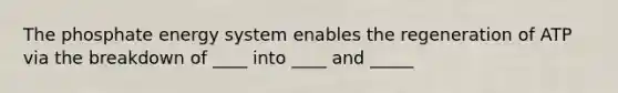 The phosphate energy system enables the regeneration of ATP via the breakdown of ____ into ____ and _____