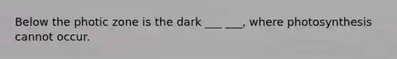 Below the photic zone is the dark ___ ___, where photosynthesis cannot occur.