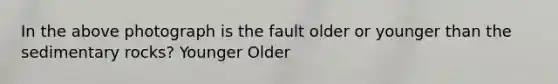 In the above photograph is the fault older or younger than the sedimentary rocks? Younger Older