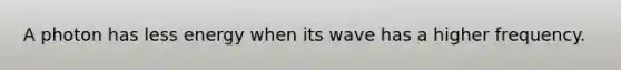 A photon has less energy when its wave has a higher frequency.