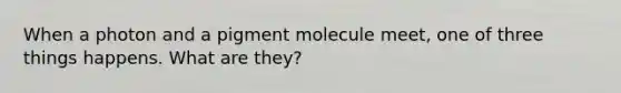 When a photon and a pigment molecule meet, one of three things happens. What are they?