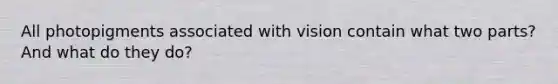 All photopigments associated with vision contain what two parts? And what do they do?