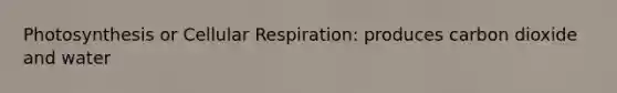 Photosynthesis or <a href='https://www.questionai.com/knowledge/k1IqNYBAJw-cellular-respiration' class='anchor-knowledge'>cellular respiration</a>: produces carbon dioxide and water