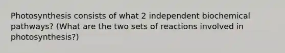 Photosynthesis consists of what 2 independent biochemical pathways? (What are the two sets of reactions involved in photosynthesis?)