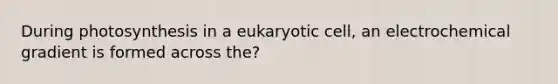 During photosynthesis in a eukaryotic cell, an electrochemical gradient is formed across the?