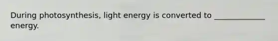 During photosynthesis, light energy is converted to _____________ energy.