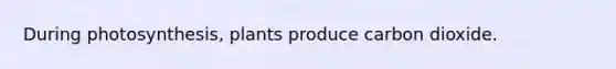 During photosynthesis, plants produce carbon dioxide.