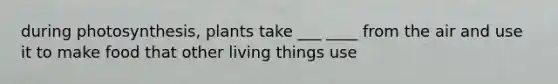 during photosynthesis, plants take ___ ____ from the air and use it to make food that other living things use