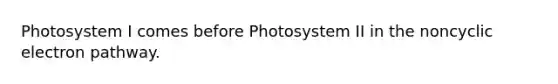 Photosystem I comes before Photosystem II in the noncyclic electron pathway.