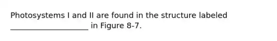 Photosystems I and II are found in the structure labeled ____________________ in Figure 8-7.