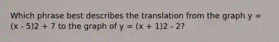 Which phrase best describes the translation from the graph y = (x - 5)2 + 7 to the graph of y = (x + 1)2 - 2?