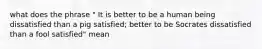what does the phrase " It is better to be a human being dissatisfied than a pig satisfied; better to be Socrates dissatisfied than a fool satisfied" mean