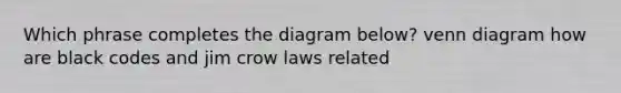 Which phrase completes the diagram below? venn diagram how are black codes and jim crow laws related