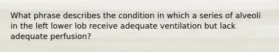 What phrase describes the condition in which a series of alveoli in the left lower lob receive adequate ventilation but lack adequate perfusion?