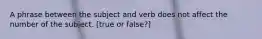 A phrase between the subject and verb does not affect the number of the subject. [true or false?]