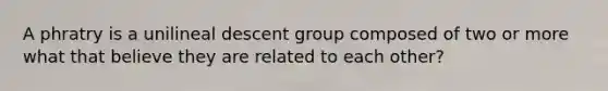 A phratry is a unilineal descent group composed of two or more what that believe they are related to each other?