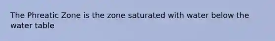 The Phreatic Zone is the zone saturated with water below the water table