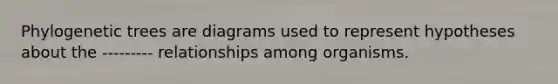 Phylogenetic trees are diagrams used to represent hypotheses about the --------- relationships among organisms.