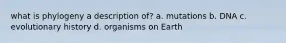 what is phylogeny a description of? a. mutations b. DNA c. evolutionary history d. organisms on Earth