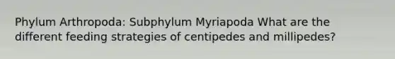 Phylum Arthropoda: Subphylum Myriapoda What are the different feeding strategies of centipedes and millipedes?