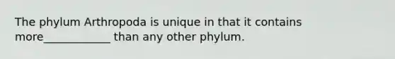 The phylum Arthropoda is unique in that it contains more____________ than any other phylum.