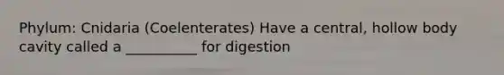 Phylum: Cnidaria (Coelenterates) Have a central, hollow body cavity called a __________ for digestion