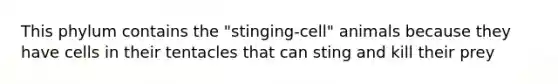 This phylum contains the "stinging-cell" animals because they have cells in their tentacles that can sting and kill their prey