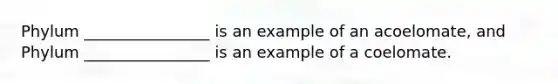 Phylum ________________ is an example of an acoelomate, and Phylum ________________ is an example of a coelomate.