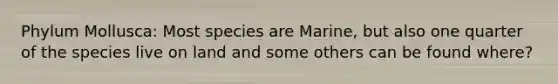 Phylum Mollusca: Most species are Marine, but also one quarter of the species live on land and some others can be found where?