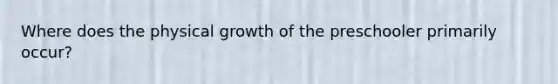 Where does the physical growth of the preschooler primarily occur?