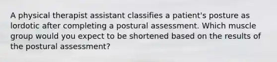 A physical therapist assistant classifies a patient's posture as lordotic after completing a postural assessment. Which muscle group would you expect to be shortened based on the results of the postural assessment?