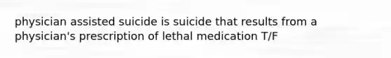 physician assisted suicide is suicide that results from a physician's prescription of lethal medication T/F