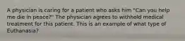 A physician is caring for a patient who asks him "Can you help me die in peace?" The physician agrees to withhold medical treatment for this patient. This is an example of what type of Euthanasia?