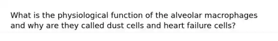 What is the physiological function of the alveolar macrophages and why are they called dust cells and heart failure cells?