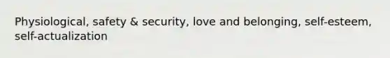 Physiological, safety & security, love and belonging, self-esteem, self-actualization