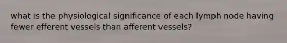 what is the physiological significance of each lymph node having fewer efferent vessels than afferent vessels?