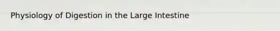 Physiology of Digestion in the Large Intestine