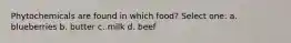 Phytochemicals are found in which food? Select one: a. blueberries b. butter c. milk d. beef