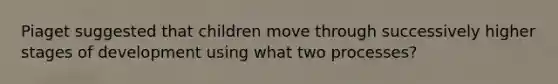 Piaget suggested that children move through successively higher stages of development using what two processes?