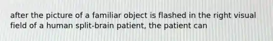 after the picture of a familiar object is flashed in the right visual field of a human split-brain patient, the patient can