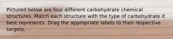 Pictured below are four different carbohydrate chemical structures. Match each structure with the type of carbohydrate it best represents. Drag the appropriate labels to their respective targets.