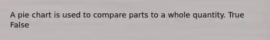 A pie chart is used to compare parts to a whole quantity. True False