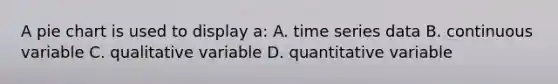 A pie chart is used to display a: A. time series data B. continuous variable C. qualitative variable D. quantitative variable