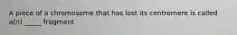 A piece of a chromosome that has lost its centromere is called a(n) _____ fragment
