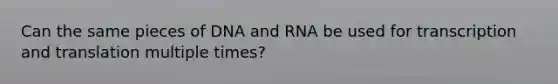 Can the same pieces of DNA and RNA be used for transcription and translation multiple times?