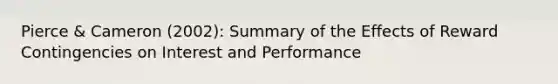 Pierce & Cameron (2002): Summary of the Effects of Reward Contingencies on Interest and Performance