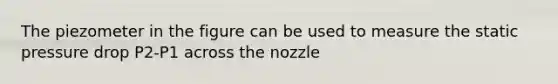 The piezometer in the figure can be used to measure the static pressure drop P2-P1 across the nozzle