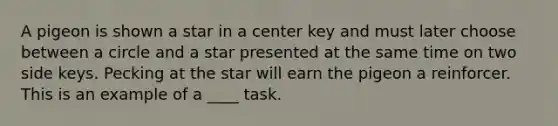 A pigeon is shown a star in a center key and must later choose between a circle and a star presented at the same time on two side keys. Pecking at the star will earn the pigeon a reinforcer. This is an example of a ____ task.